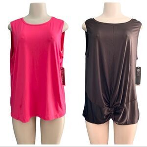 Daisy Fuentes FIT Workout Athletic Black Pink Sleeveless Tank Tops Plus Size 1X